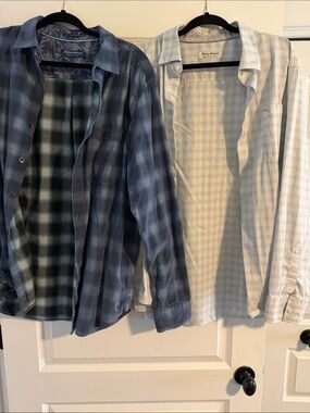 Tommy Bahama Blue and Light Gray Plaid Button-Down Shirts Duo